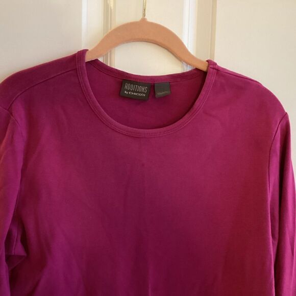 NWOT. Additions by Chico’s Women’s Size Medium (Chico 2)  L/S Cotton Tee Fuchsia - Picture 5 of 8